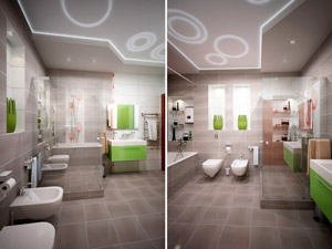 Дизайн ванной со светящимися потолками